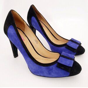 Isaac Mizrahi SZ 9 Isleah Black & Sapphire Blue Suede Bow Pumps Formal Pin-up